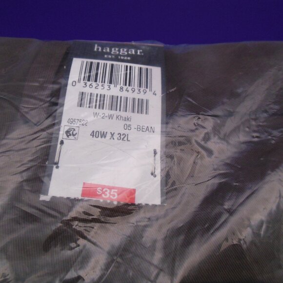 mens no-iron Haggar work to weekend classic fit dark brown khakis 40W x 32L NIP - Picture 3 of 8